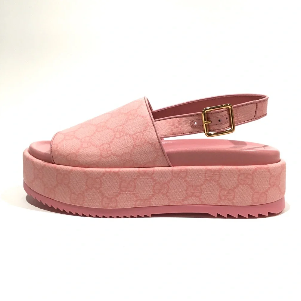 GUCCI GG SUPREME PLATFORM SLINGBACK SANDAL -COTTON CANDY PINK -WOMEN’S US 8 -NIB - Picture 3 of 11